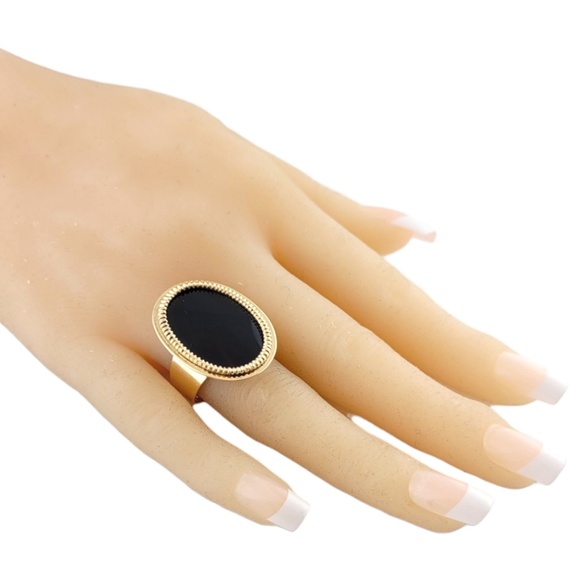 14K Yellow Gold Oval Onyx Ring Size 7.75 #16162 - Picture 7 of 7